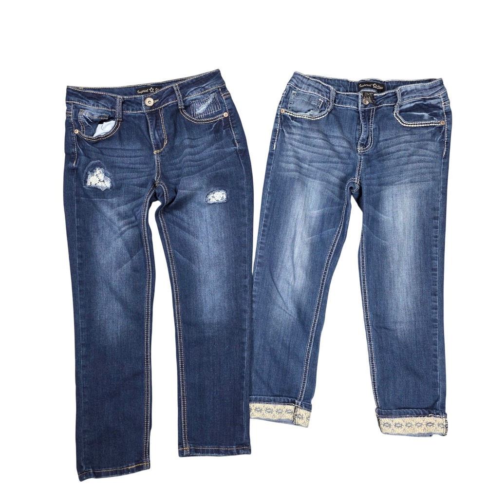 Imperial Star Jeans Bundle Girls Size 14 Blue Good‎ Distressed Lace Trim